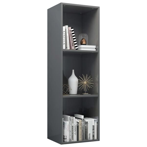 vidaXL B&uuml;cherregal/TV-Schrank Hochglanz-Grau 36x30x114cm Holzwerkstoff
