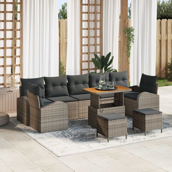 vidaXL Garten-Sofa-Set mit Kissen 10 pcs Grau Poly Rattan
