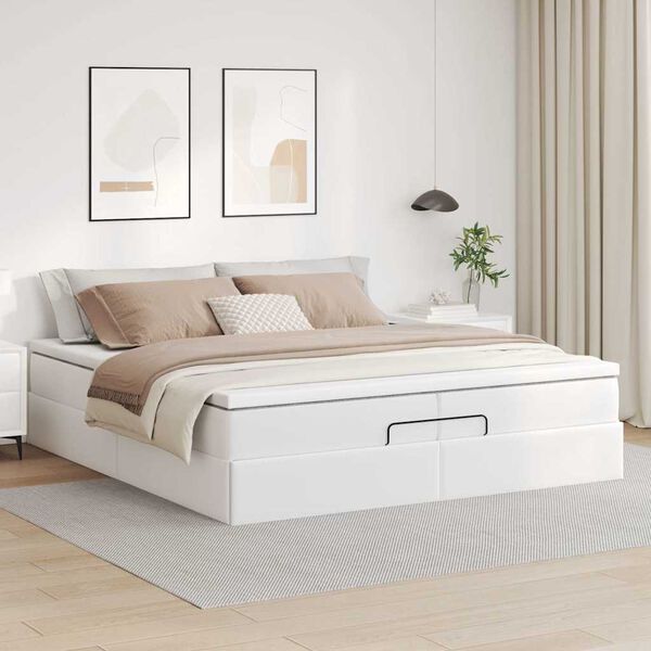 vidaXL Ottoman-Bett mit Matratzen Wei&szlig; 200x200 cm Kunstleder