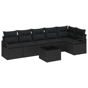 vidaXL Sofa Set mit Kissen 7 pcs Schwarz Poly Rattan