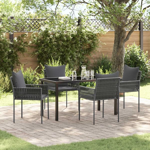 vidaXL Garten Essgruppe 5 pcs Schwarz und Grau PE-Rattan