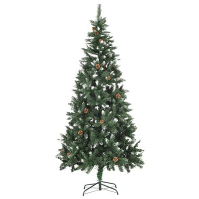 vidaXL Künstlicher Weihnachtsbaum Kiefernzapfen Weißem Glitzer 210 cm