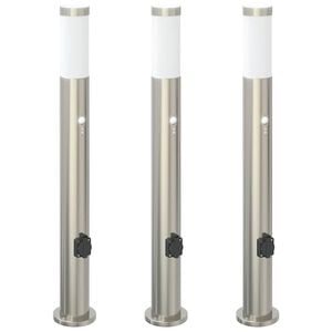 vidaXL Pollerleuchten mit Sensor&Steckdose 3er 80 cm Edelstahl IP44