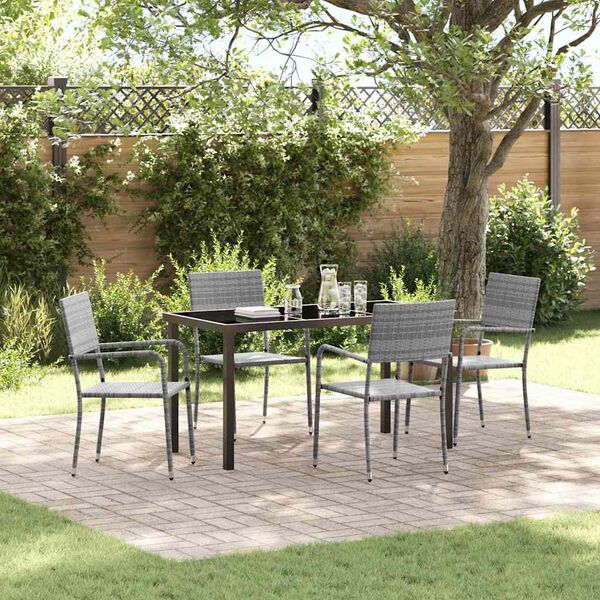 vidaXL Garten Essgruppe mit Kissen 5 pcs Grau Poly-Rattan