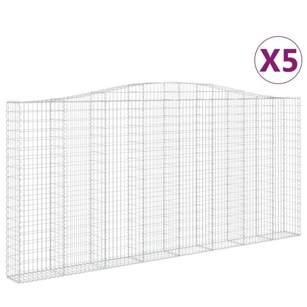 vidaXL Gabionen mit Hochbogen 5 Stk. 400x30x180/200cm Verzinktes Eisen