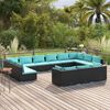 vidaXL 13-tlg. Garten-Lounge-Set mit Kissen Schwarz Poly Rattan