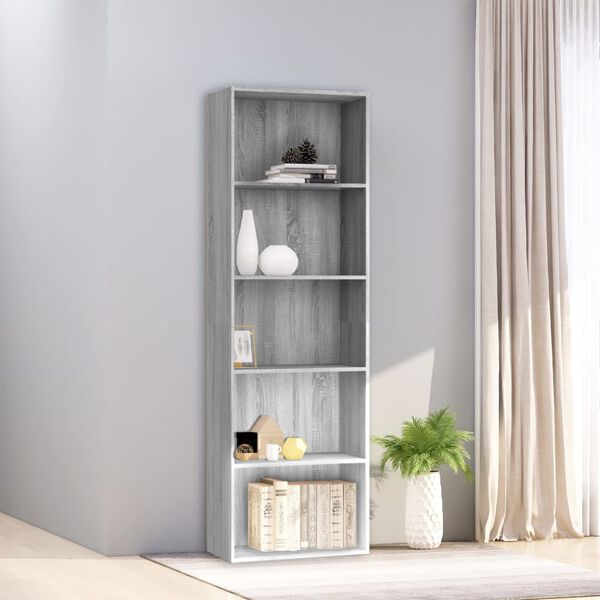 vidaXL Bücherregal 5 Fächer Grau Sonoma 60x30x189 cm Holzwerkstoff