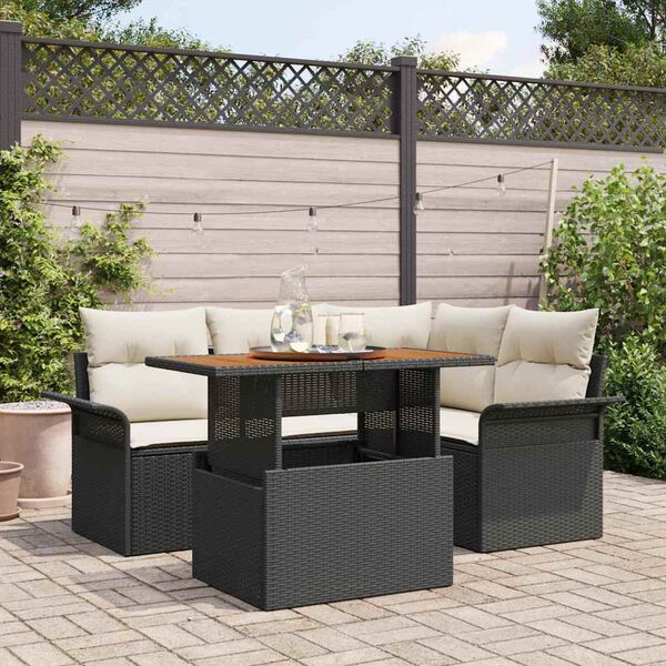 vidaXL Garten-Sofa-Set mit Kissen 5 pcs Schwarz und Creme