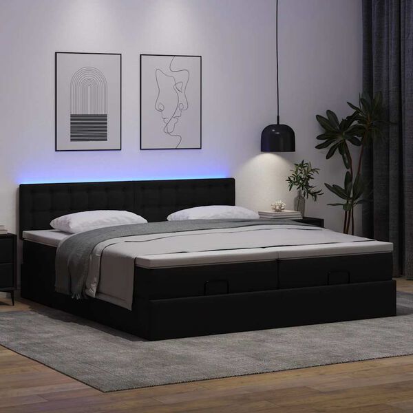 vidaXL Ottoman-Bett mit Matratzen & LEDs Schwarz 160x200 cm Kunstleder