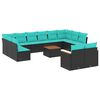 vidaXL 13-teiliges Gartensofa-Set mit Kissen, schwarzes Polyrattan