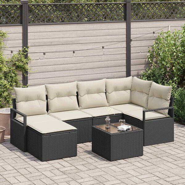 vidaXL Sofa Set mit Kissen 7 pcs Braun und Creme Poly-Rattan