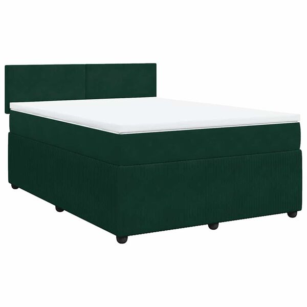 vidaXL Boxspringbett mit Matratze Dunkelgr&uuml;n 140x200 cm Samt