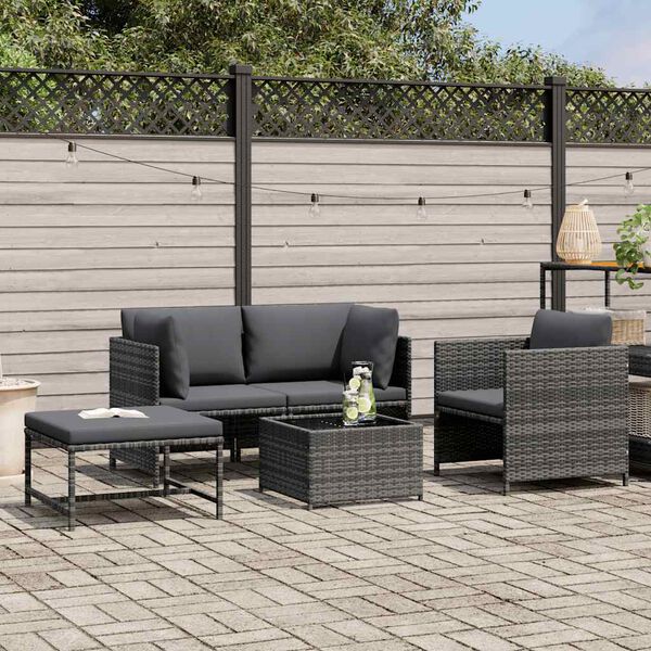 vidaXL 4-tlg. Garten-Sofagarnitur mit Auflagen Poly Rattan Grau
