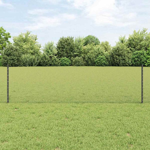 vidaXL Zaun mit Pfosten Grau 0,6 x 50 m Stahl und PVC