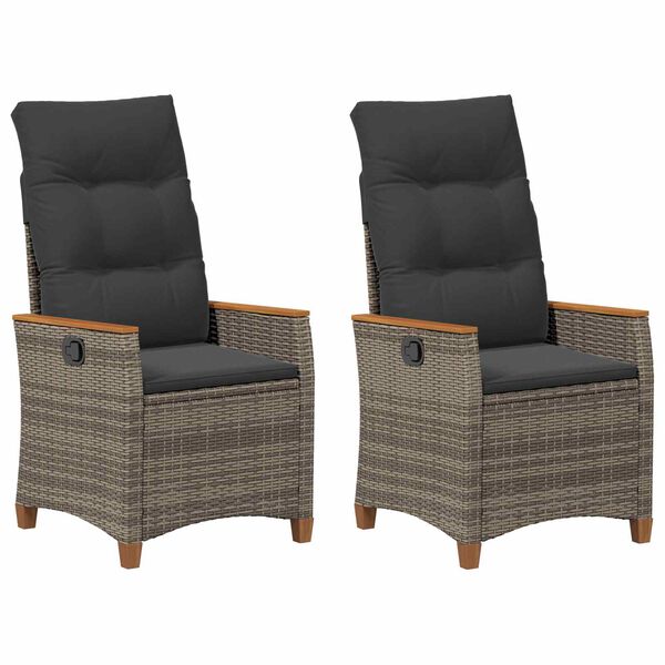 vidaXL Verstellbarer Gartenstuhl Grau und Dunkelgrau Poly-Rattan