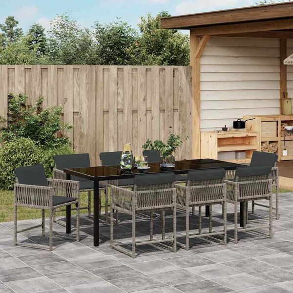 vidaXL Garten Essgruppe 9 pcs Grau Poly-Rattan