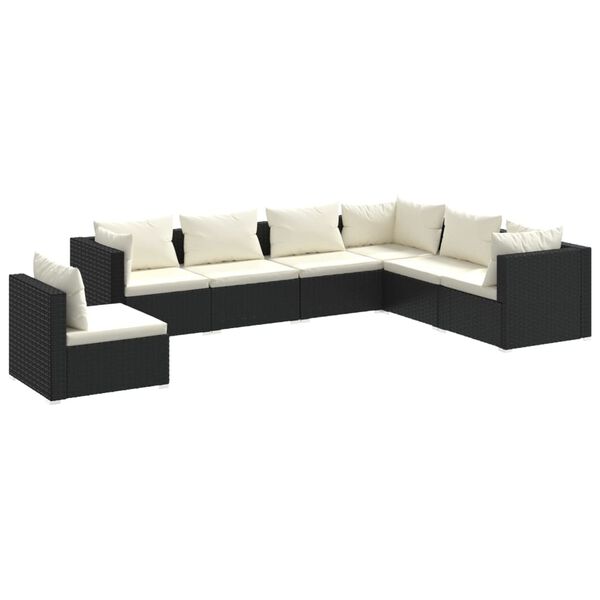 vidaXL 7-tlg. Garten-Lounge-Set mit Kissen Poly Rattan Schwarz