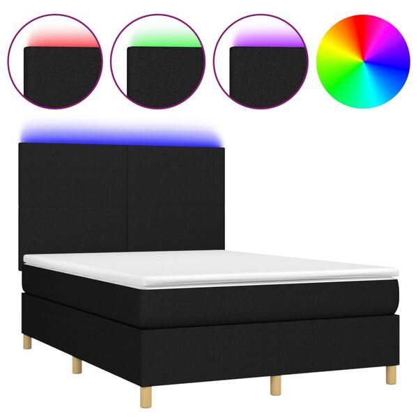 vidaXL Boxspringbett mit Matratze & LED Schwarz 140x200 cm Stoff