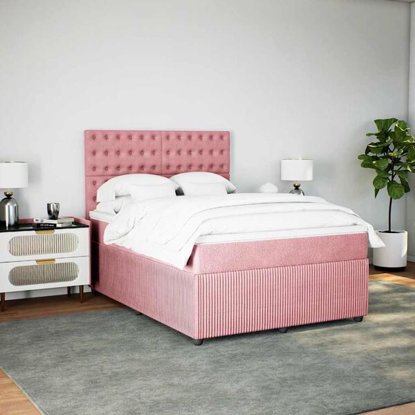 vidaXL Boxspringbett mit Matratze Rosa 140x190 cm Samt