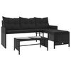 vidaXL Gartensofa in L-Form mit Tisch und Kissen Schwarz Poly Rattan