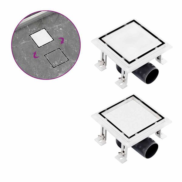 vidaXL Duschablauf 2-in-1 Flacher und Flieseneinsatz-Deckel 15x15 cm