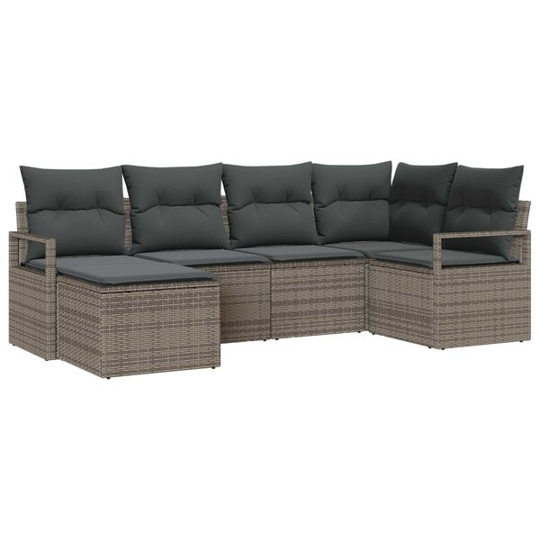 vidaXL Sofa Set mit Kissen mit Speicher 6 pcs Grau Poly-Rattan