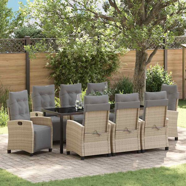 vidaXL Garten Essgruppe 9 pcs Beige Poly-Rattan