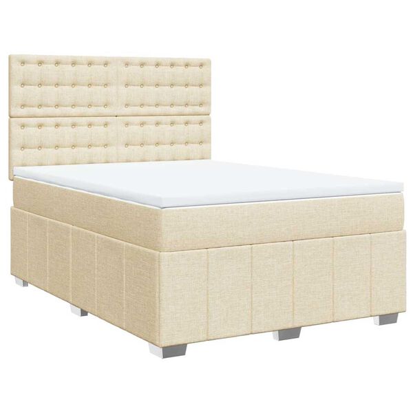 vidaXL Boxspringbett mit Matratze Creme 140x190 cm Stoff