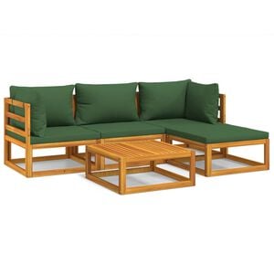 vidaXL 5-tlg. Garten-Lounge-Set mit Gr&uuml;nen Kissen Massivholz