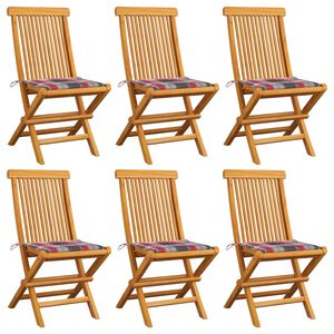 vidaXL Klappst&uuml;hle mit Kissen 6 Stk. Rot Karomuster Massivholz Teak