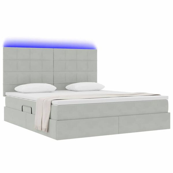 vidaXL Bett mit Stauraum und LED mit LED Hellgrau 180 x 200 cm Samt