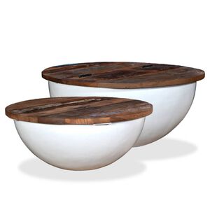 vidaXL 2-tlg. Couchtisch-Set Altholz Massiv Wei&szlig; Schalenform