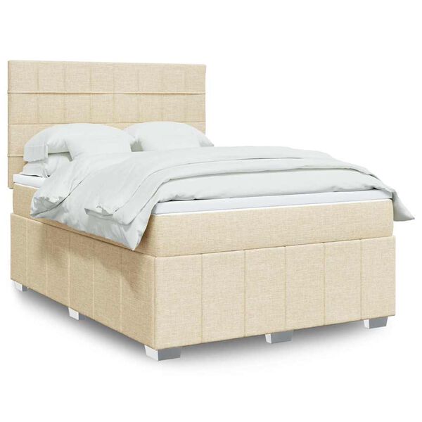 vidaXL Boxspringbett mit Matratze Creme 140x190 cm Stoff
