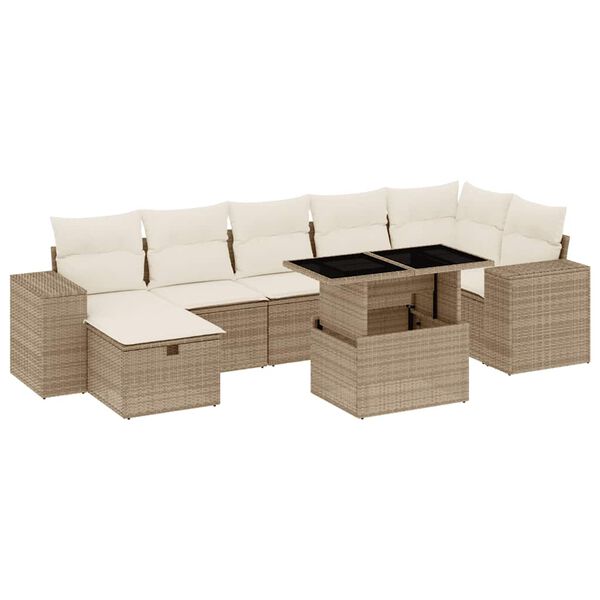 vidaXL 8-tlg. Garten-Sofagarnitur mit Kissen Beige Poly Rattan
