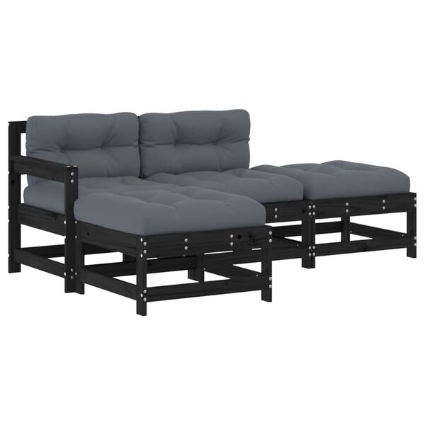 vidaXL 4-tlg. Garten-Lounge-Set mit Kissen Schwarz Massivholz