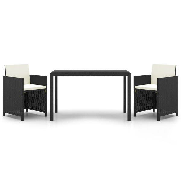 vidaXL 3-tlg. Garten-Essgruppe mit Kissen Poly Rattan Schwarz