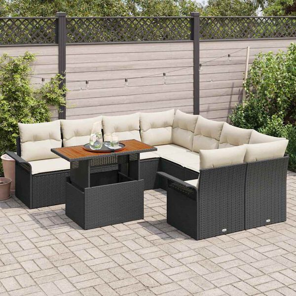vidaXL Garten-Sofa-Set mit Kissen Schwarz und Creme