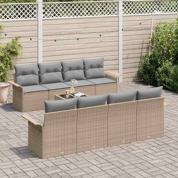 vidaXL Gartensofa-set mit Kissen 9 pcs Beige Poly-Rattan