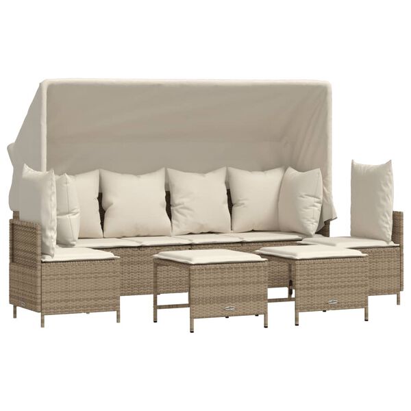 vidaXL 5-tlg. Garten-Sofagarnitur mit Kissen Beige Poly Rattan