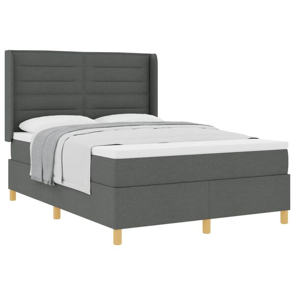 vidaXL Boxspringbett mit Matratze Dunkelgrau 140 x 200 cm Stoff