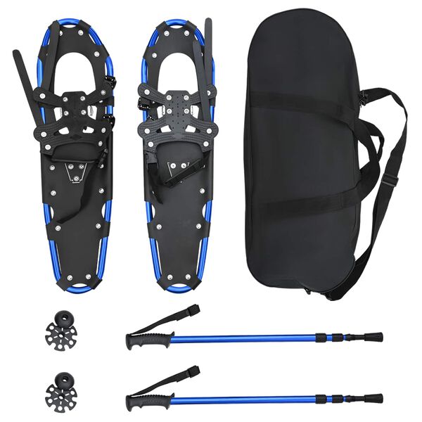vidaXL 3 in 1 Schneeschuhe mit Wanderst&ouml;cken Blau und Schwarz 30 Zoll