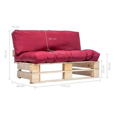 vidaXL Outdoor-Sofa Paletten mit Kissen in Rot Kiefernholz