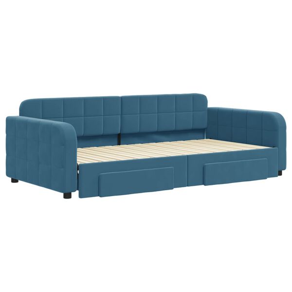vidaXL Tagesbett Ausziehbar mit Schubladen Blau 100x200 cm Samt