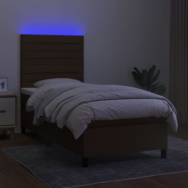 vidaXL Boxspringbett mit Matratze & LED Dunkelbraun 80x200 cm Stoff
