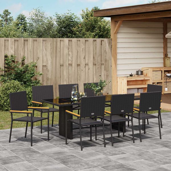 vidaXL Garten Essgruppe 9 pcs Schwarz Poly-Rattan