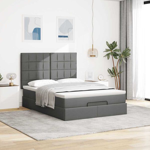 vidaXL Ottoman-Bett mit Matratze & LEDs Dunkelgrau 140x190 cm Stoff