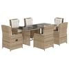 vidaXL 7-tlg. Garten-Essgruppe mit Kissen Beige Poly Rattan