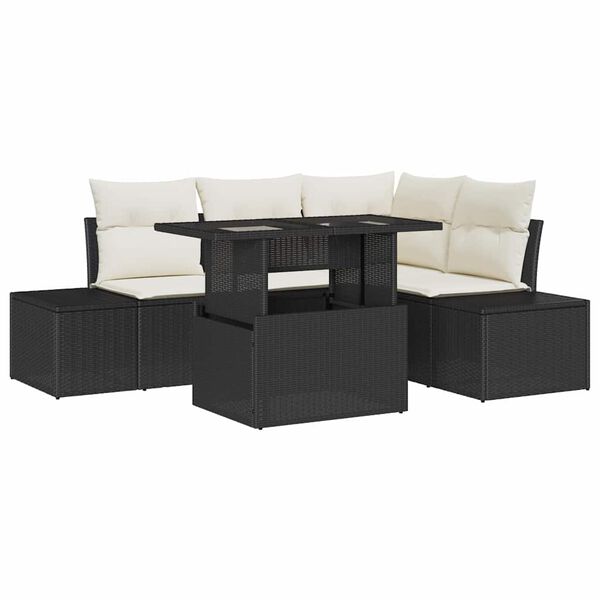 vidaXL Gartensofa-set mit Kissen 5 pcs Schwarz Poly-Rattan