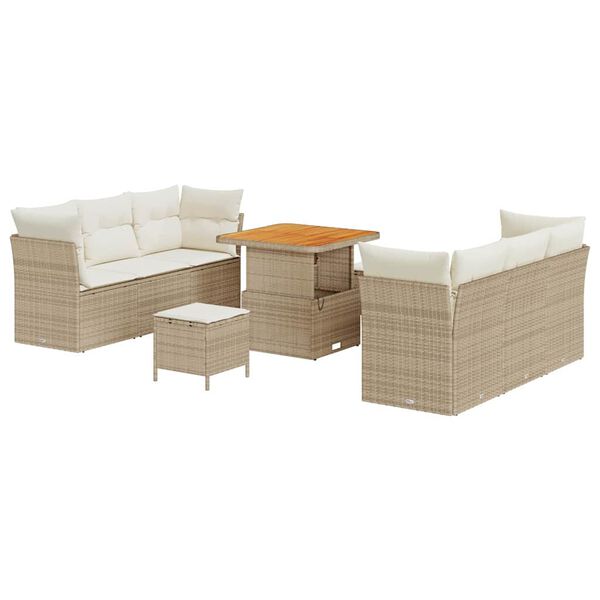vidaXL Gartensofa-set mit Kissen 9 pcs Beige und Creme Poly-Rattan