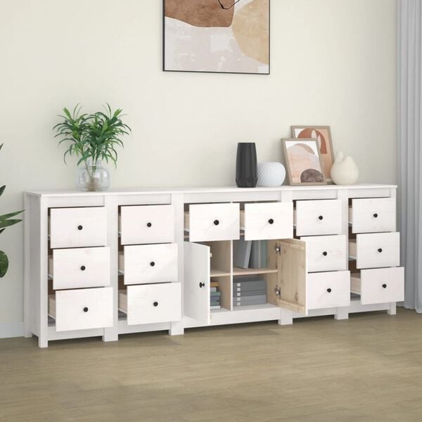vidaXL Sideboard Wei&szlig; 230x35x80 cm Massivholz Kiefer